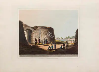 H. Merke (Printmaker), The South entrance into the Fort of Bangalore, 1804, Aquatint