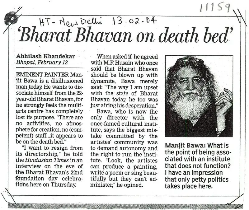 Abhilash Khandekar (Writer), Bharat Bhawan On Death Bed', 2004, Newspaper clipping