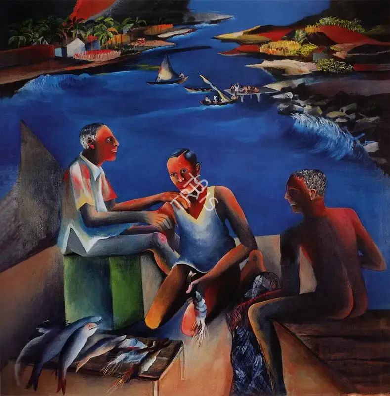 Khakhar, Bhupen P. (Artist). Fishermen in Goa. Oil on Canvas, 1985 | Bhupen Khakhar , 1998 | Painting | FineArts | 00149663