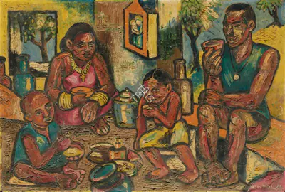 F.N. Souza (Artist), Family, 1946, Painting