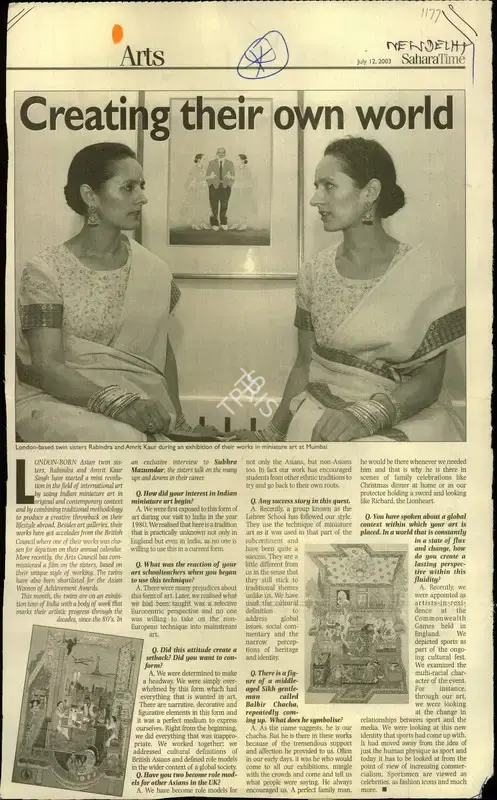 Subhra Mazumdar (Reporter), Creating Their Own World, 2003, Newspaper Clipping