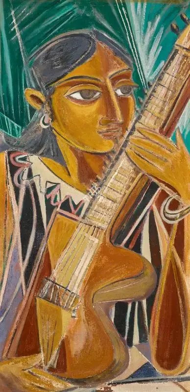 George Keyt (Artist), Sarangi Player, 1946, Painting