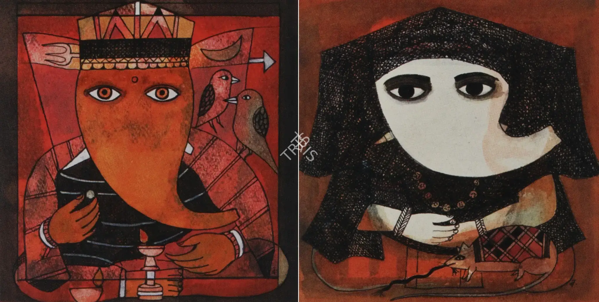 Badri Narayan (Artist), The Dhyani Ganesh and the Rat chewing up the Rope of Maya, 1990, Painting