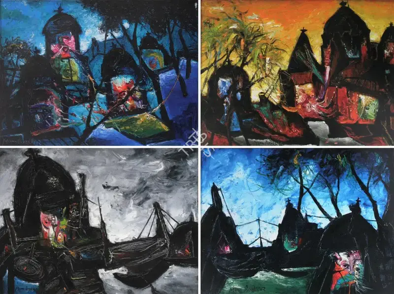 Manu Parekh (Artist), Winter At Banaras, 2002, Painting