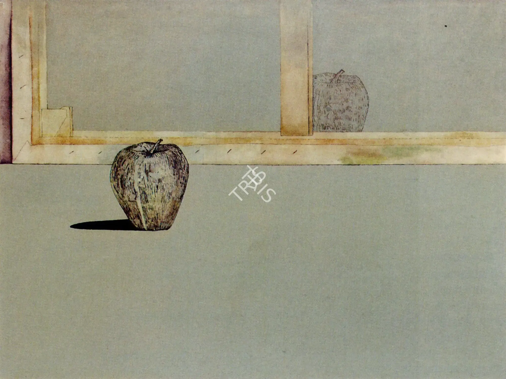 Barwe, Prabhakar (Artist). Canvas And Apple, 1989-1990 | Painting, Ch.NeY/19.09.02, 1990