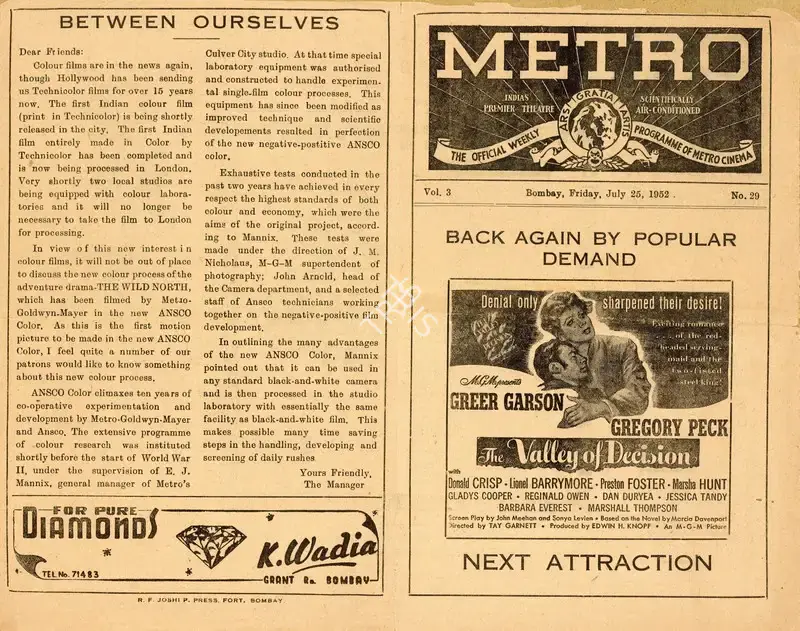 Tay Garnett (Director), The Valley of Decision, 1945, Handbill