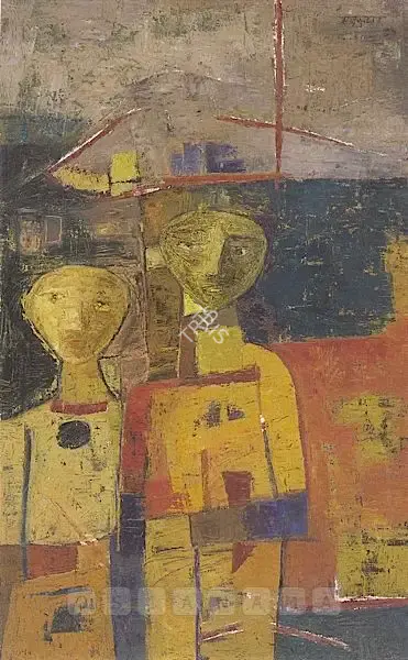 Ramkumar (Artist), Untitled ( Two Figures), 1960, Painting