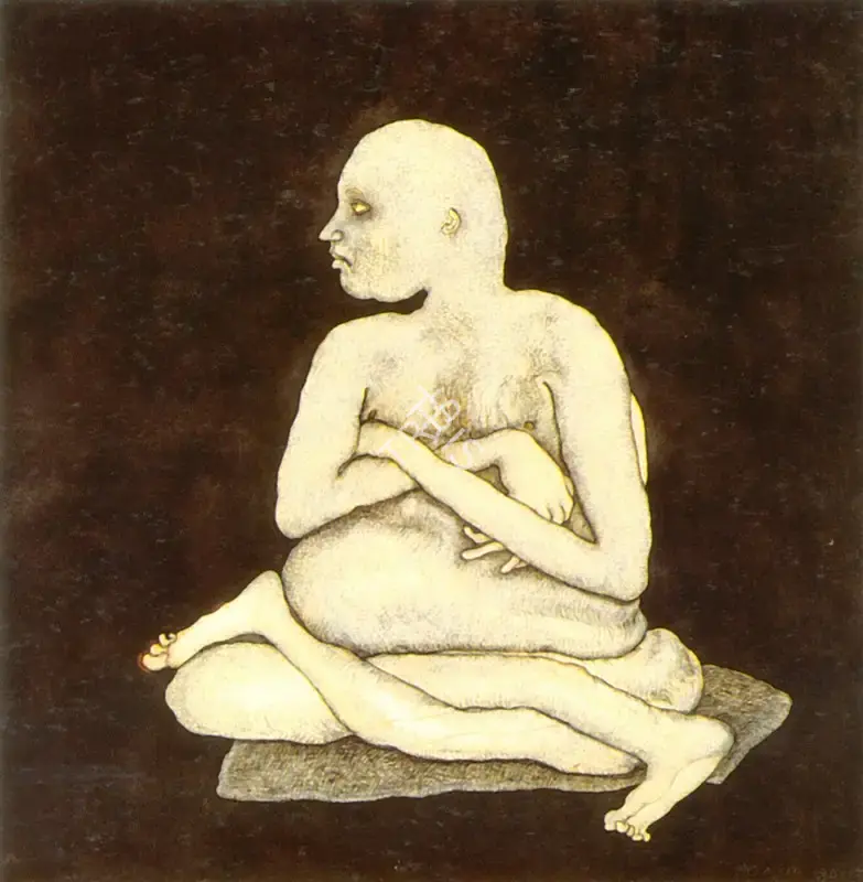 Jogen Chowdhury (Artist), Sitting Man, 1980, Painting