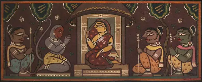 Jamini Roy (Artist), Hanuman Meets Sita, 1941, Painting