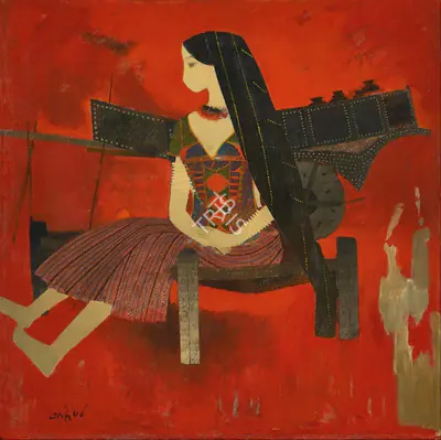 Bendre, N.S. (Artist). Village Belle, 1978 | Painting, Pu.Mum/31.08.23, 2023 · Pundole