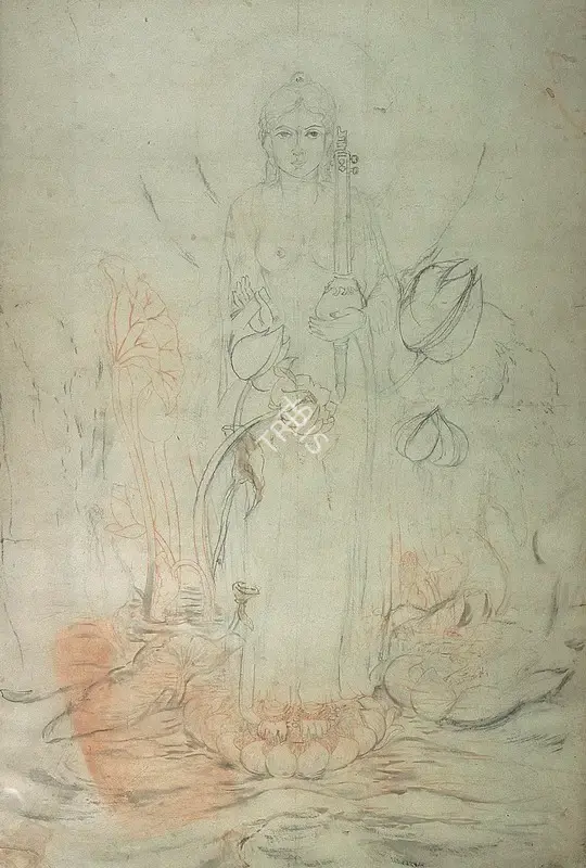 Mukul Dey (Artist), Saraswati, Drawing