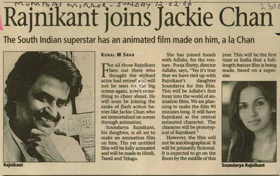 Kunal M. Shah (Reporter), Rajnikant Joins Jackie Chan, 2006, Newspaper Clipping