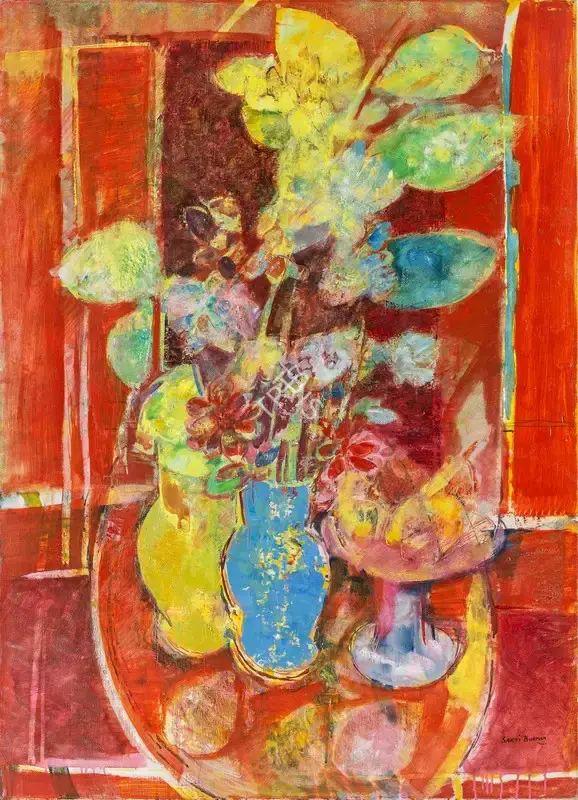 Sakti Burman (Artist), Still Life with Flowers, 1969, Painting