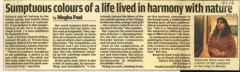 Megha Paul (Reporter), Sumptuous Colours of A Life Lived in Harmony with Nature, 2008, Newspaper Clipping