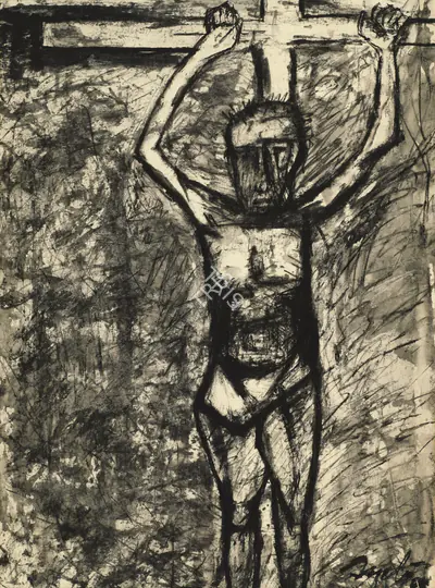 Tyeb Mehta (Artist), Crucifixion, 1959, Painting