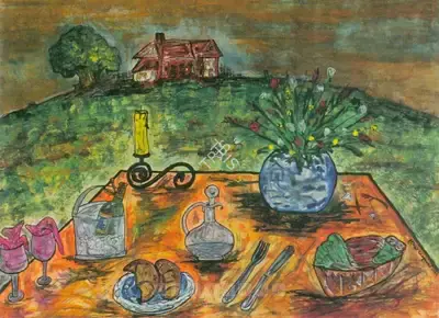 Nikhil Chaganlal (Artist), A Table Outdoors, Painting