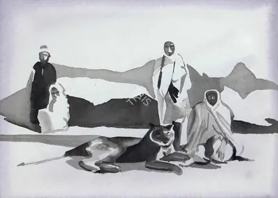 Shibu Natesan (Artist), Monks and the Lioness, 2001, Painting