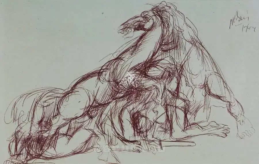 Nikhil Biswas (Artist), Horse, 1964, Drawing