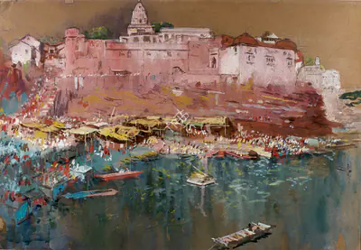 N.S. Bendre (Artist), Nasik Ghats, 1943, Painting