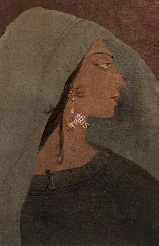 Chughtai, M.A.R. (Artist). Untitled (Lady in Blue), n.d. | Painting, Bon.Lon/10.12.24, 2024 · Bonhams