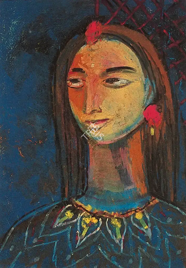 Gopal Ghose (Artist), Portrait Of A Girl, 1955, Painting