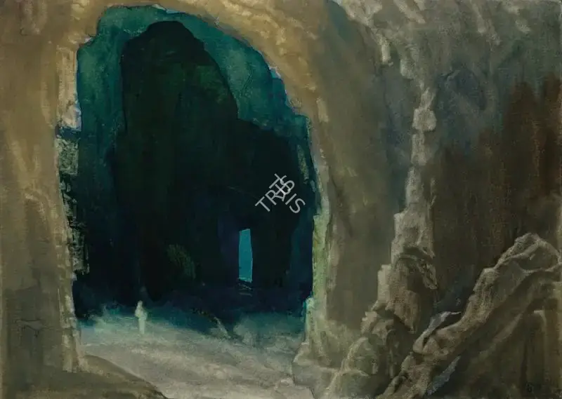 Sen, Bireshwar (Artist). The Haunted Cave, 1974 | Painting, Os.Mum/07.04.17, 2017 · Osian's