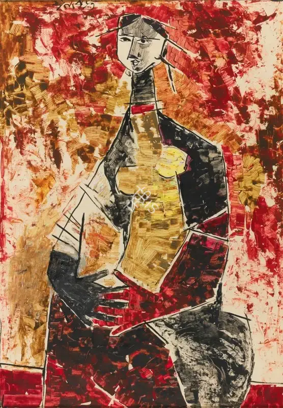 G.R. Santosh (Artist), Untitled (Seated Woman), 1957, Painting