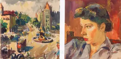 S.H. Raza (Artist), Untitled (Flora Fountain; On Verso Portrait Of Mrs. Kathe Langhammer), 1941, Painting