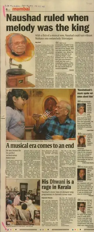 Raju Korti (Reporter), Naushad Ruled when Melody was the King, 2006, Newspaper Clipping