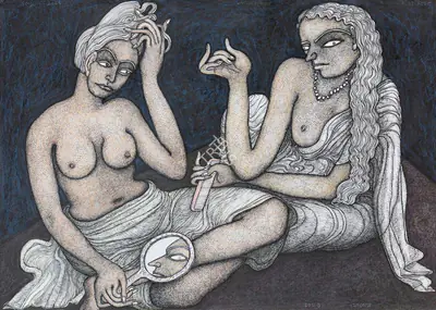 Chowdhury, Jogen (Artist). Pradarshan, 2005 | Painting, Sa.Del/12.09.19, 2019 · Saffronart