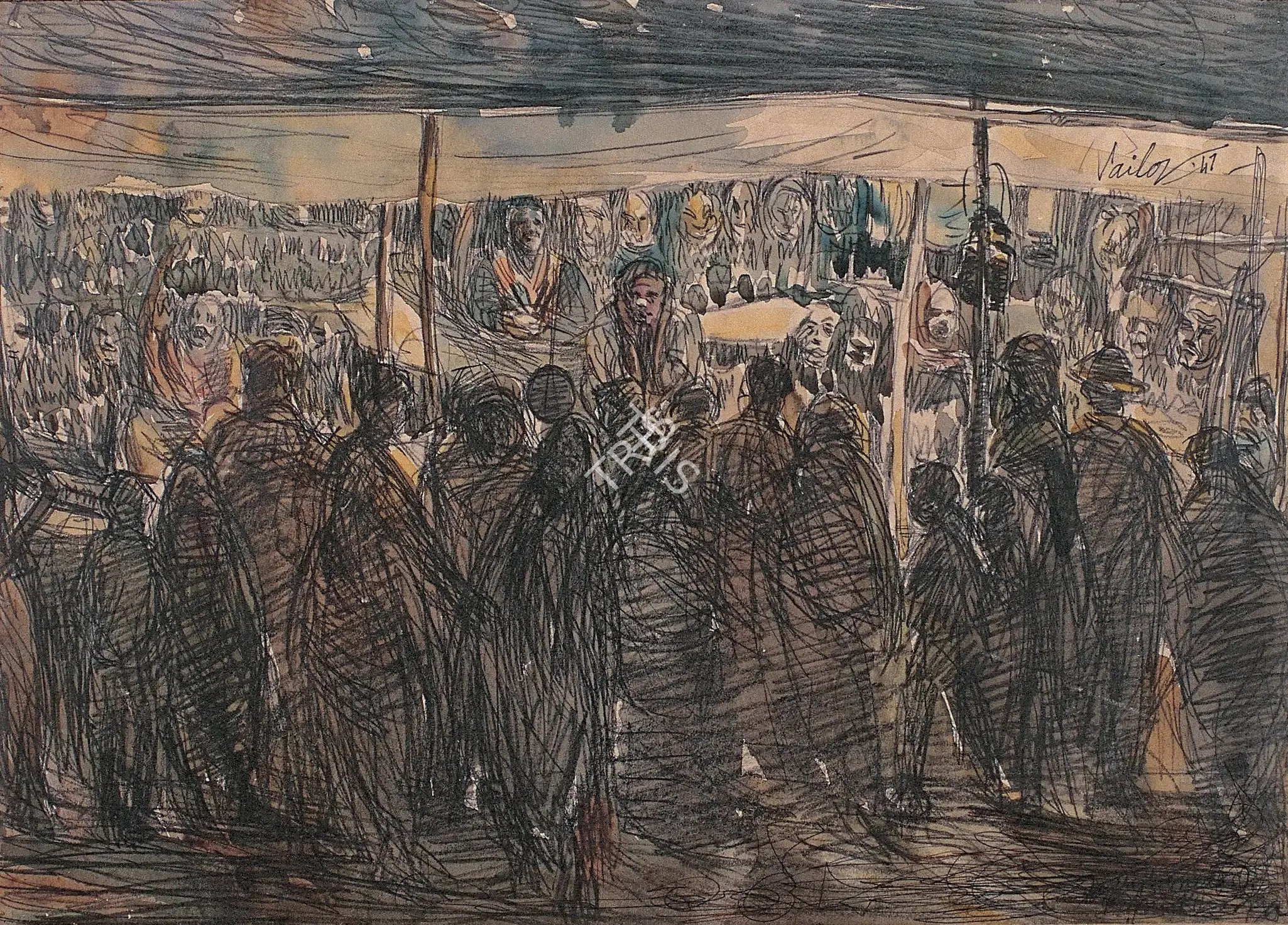 Sailoz Mookherjea (Artist), Bazaar Scene, 1947, Painting