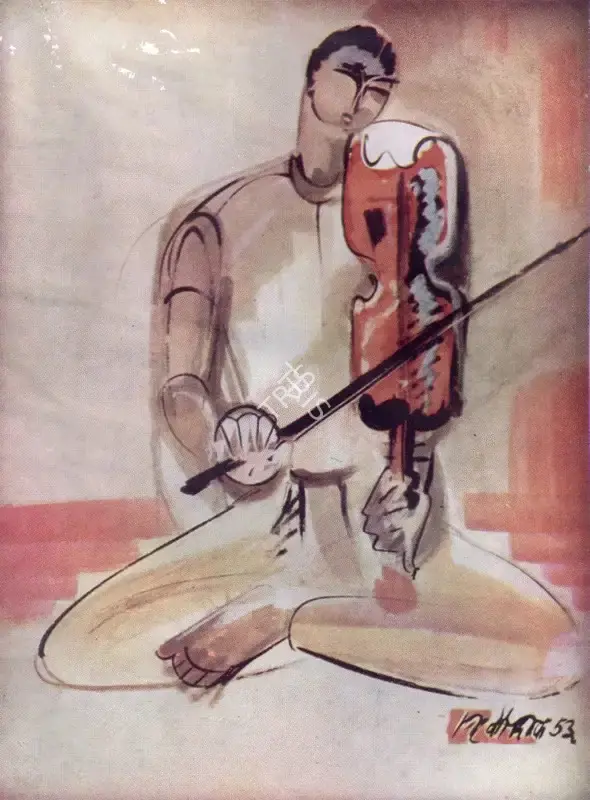 Dinkar Kowshik (Artist), Violinist, 1953, Painting