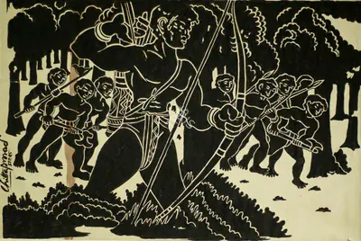 Chittaprosad (Artist), Untitled (Hunters), 1945, Painting