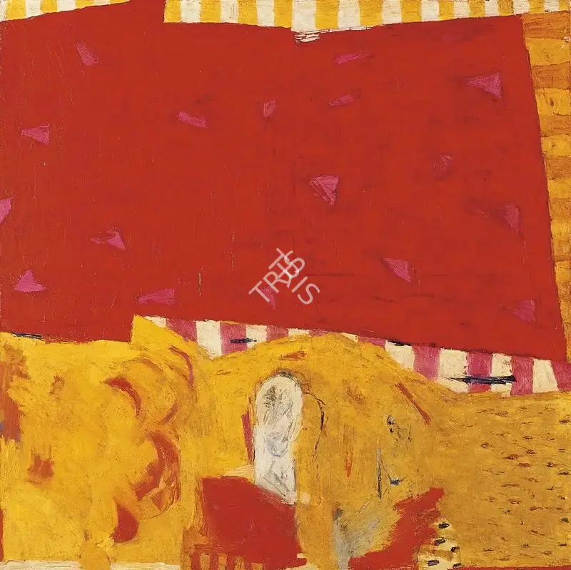 Anjum Singh (Artist), Red Tablecloth with Pink Hearts, 1999, Painting