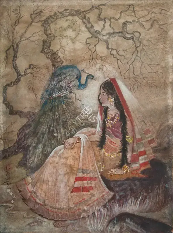 Roy Chowdhury, D.P. (Artist). Princess in Forest, n.d. | Painting, Os.Mum/19.06.15, 2015 · Osian's