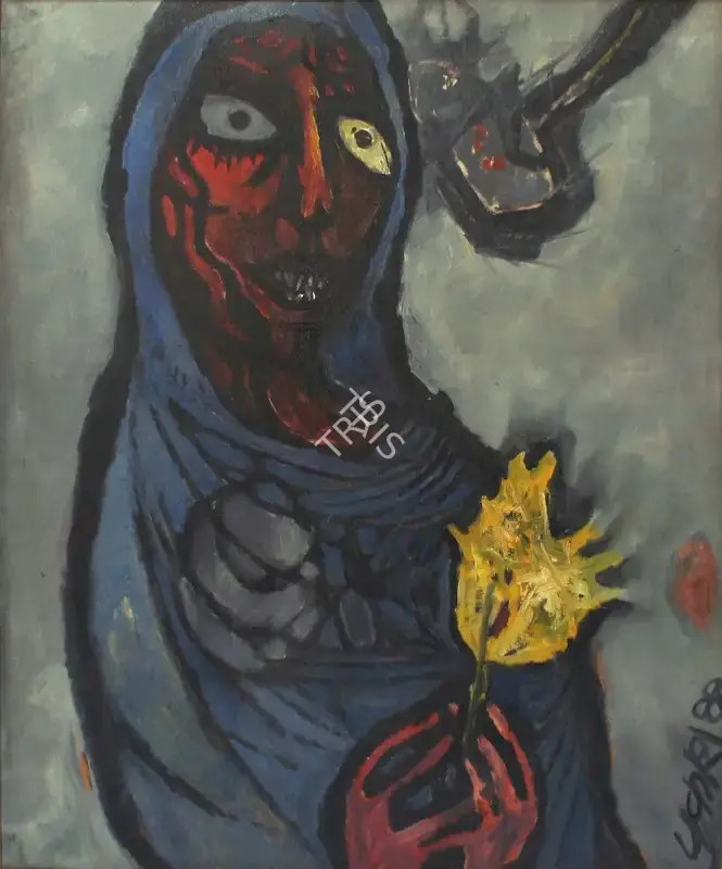 Prokash Karmakar (Artist), Woman with Flower, 1989, Painting