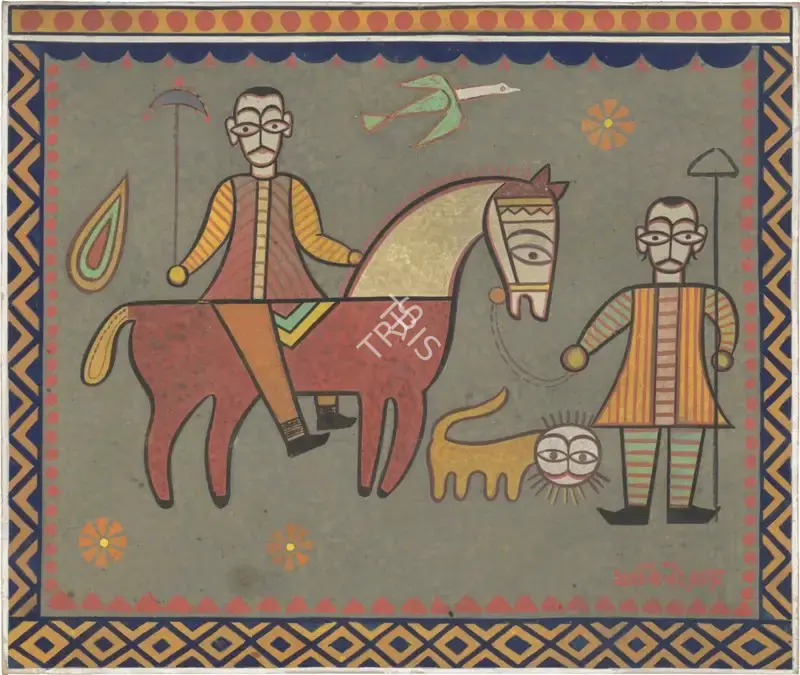 Jamini Roy (Artist), Untitled (Rider with an Umbrella), 1945, Painting