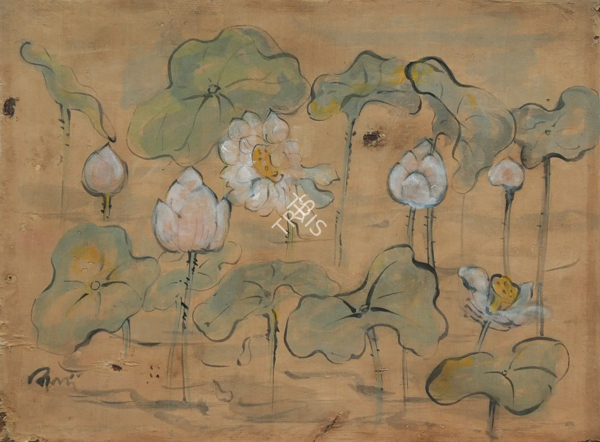 Mukherjee, B.B. (Artist). Lotus Pond, c.1953 | Painting, Os.Del/09.02.13, 2013 · Osian's
