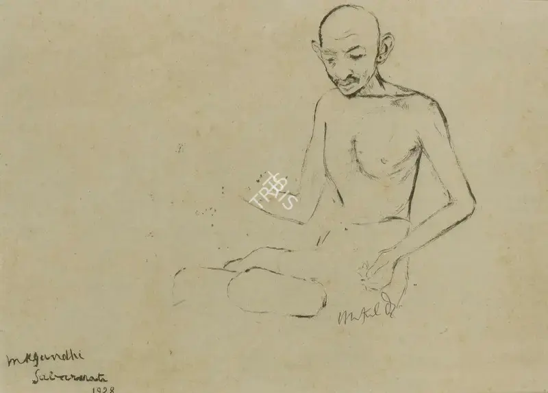 Mukul Dey (Artist), MK Gandhi, Sabarmati, 1928, Drawing
