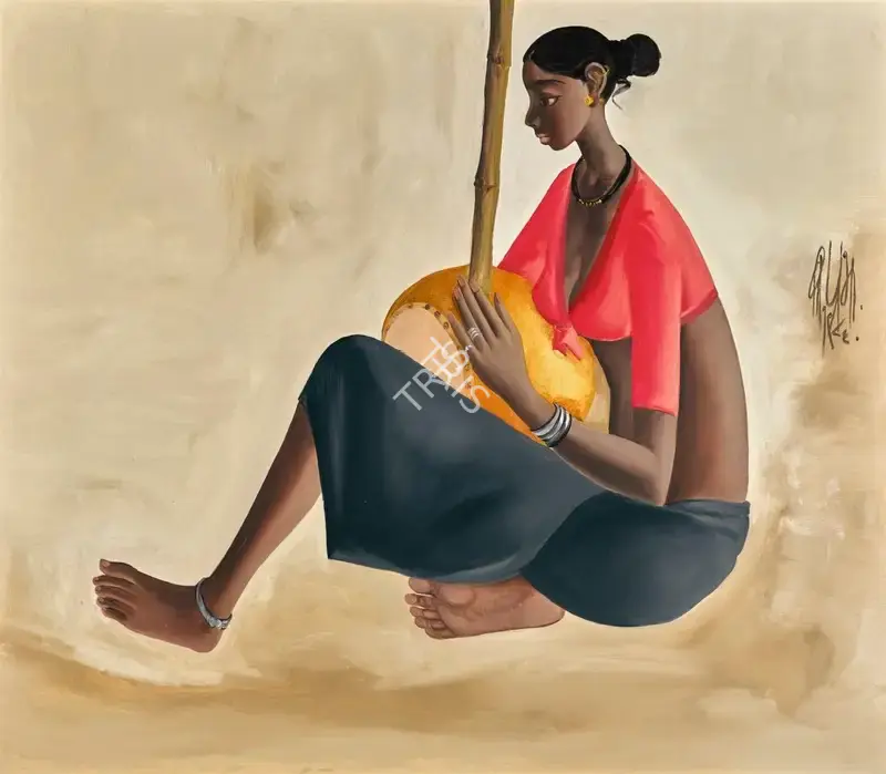Attributed to B. Prabha (Artist), Adiwasi Girl, 1986, Painting