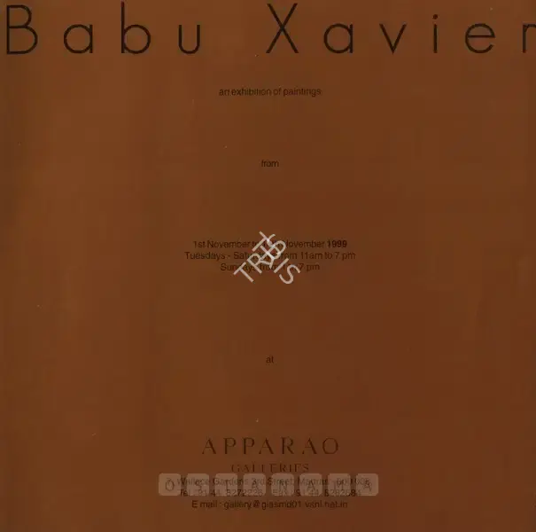 Babu Xavier (Artist), Babu Xavier, 1999, Solo Exhibition Invitation