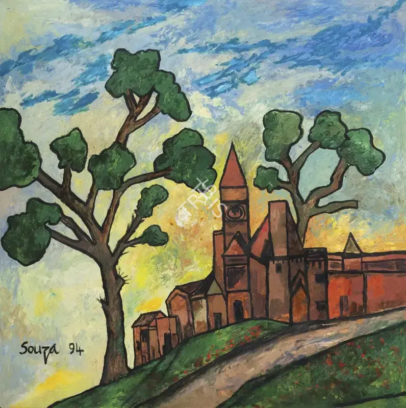 Souza, F.N. (Artist). Untitled (Landscape), 1994 | Painting, AG.Mum/17.12.25, 2025 · Asta Guru