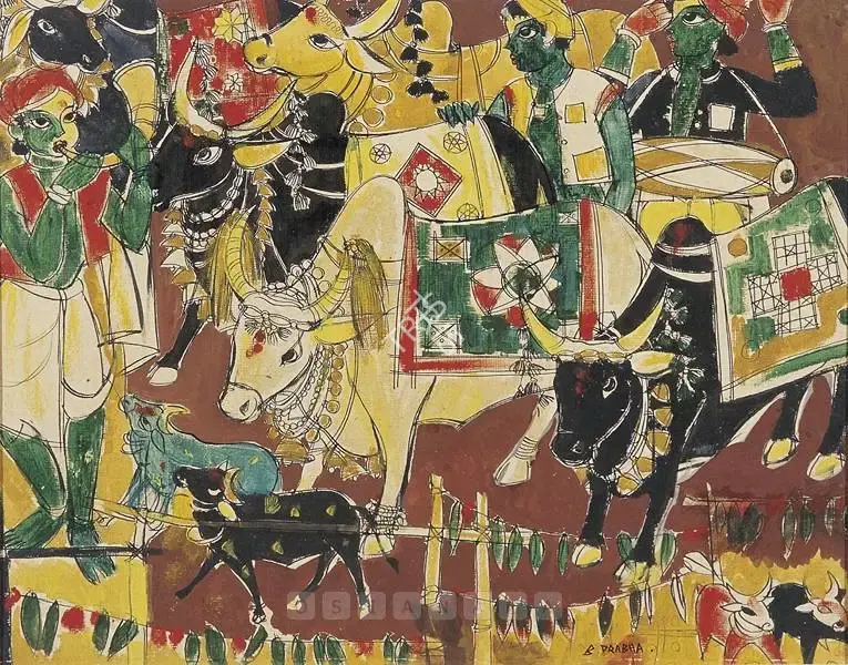 B. Prabha (Artist), Maratha Pola, 1965, Painting
