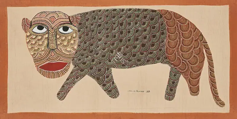 Jangarh Singh&nbsp;Shyam (Artist), Tiger, 1990, Painting