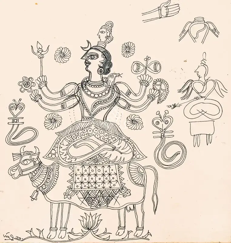 K. Laxma Goud (Artist), Untitled (Meditating Shiva With Nandi), 1970, Painting