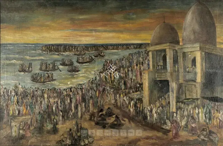Nikhil Biswas (Artist), Pilgrimage, 1955, Painting