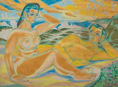 Chittaprosad (Artist), Untitled (Lovers), 1970, Drawing