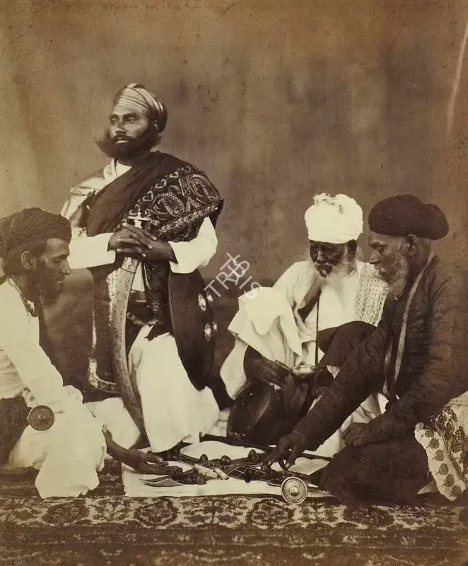Eugene Clutterbuck Impey (Photographer), Rajpoots Playing the game of Pucheesee, Antiquarian Photograph