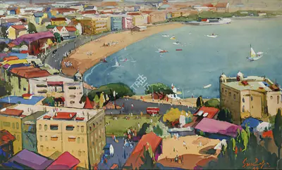 S.H.&nbsp;Raza (Artist), Bombay from Malabar Hill (Chowpatty), 1944, Painting