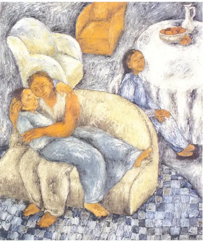 Anjum Singh (Artist), Woman with Sofas, Painting